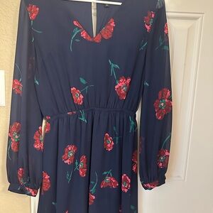 Express Blue V-Neck Long Sleeve Sundress